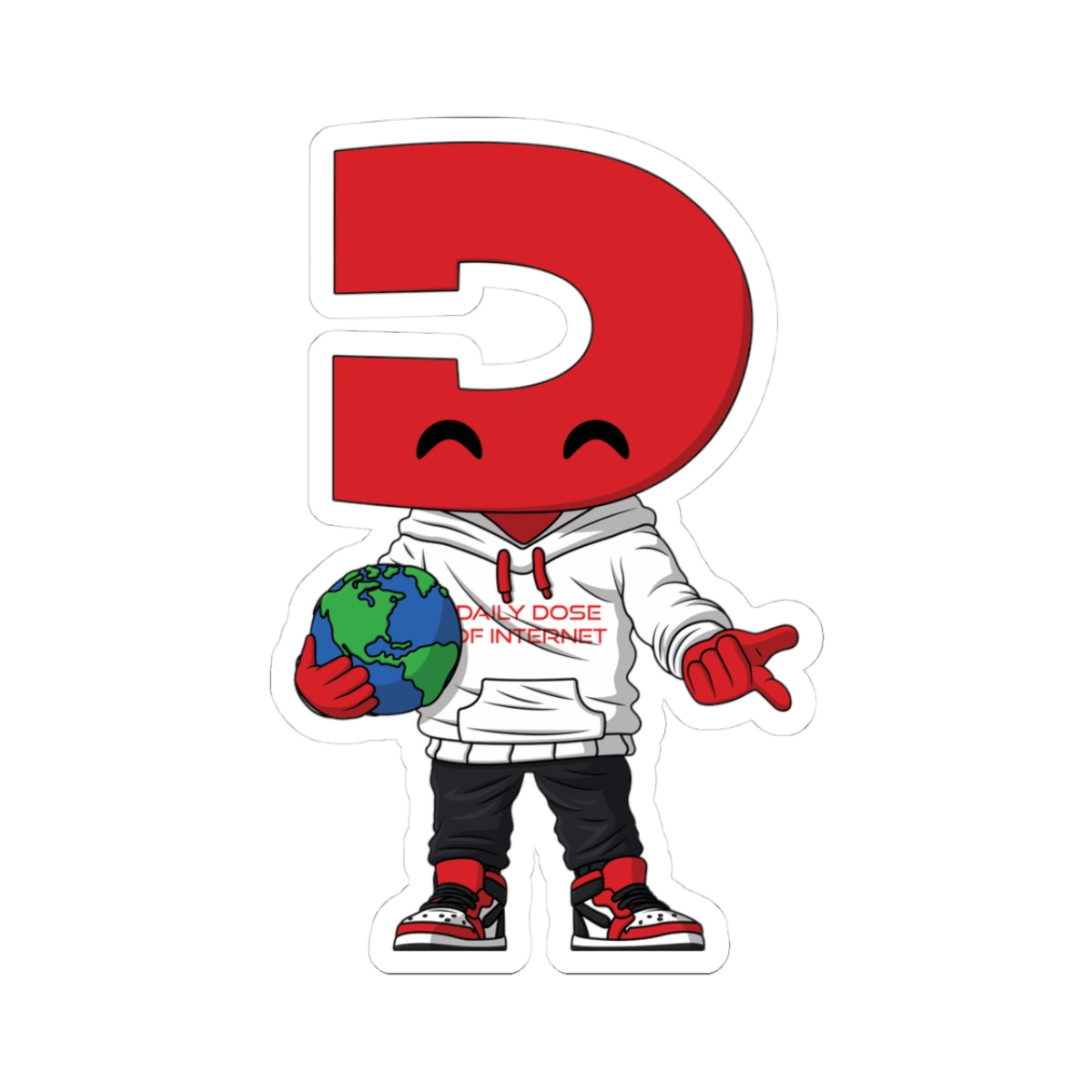 Red 'D' Character Holding Globe sticker | Kiss-Cut Stickers | Daily Dose of Internet