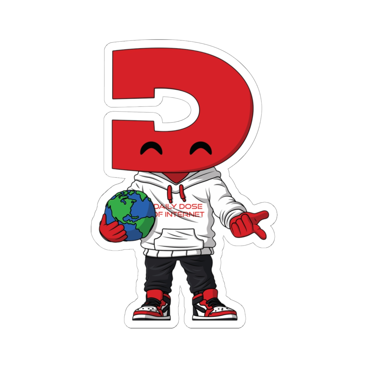 Red 'D' Character Holding Globe sticker | Kiss-Cut Stickers | Daily Dose of Internet